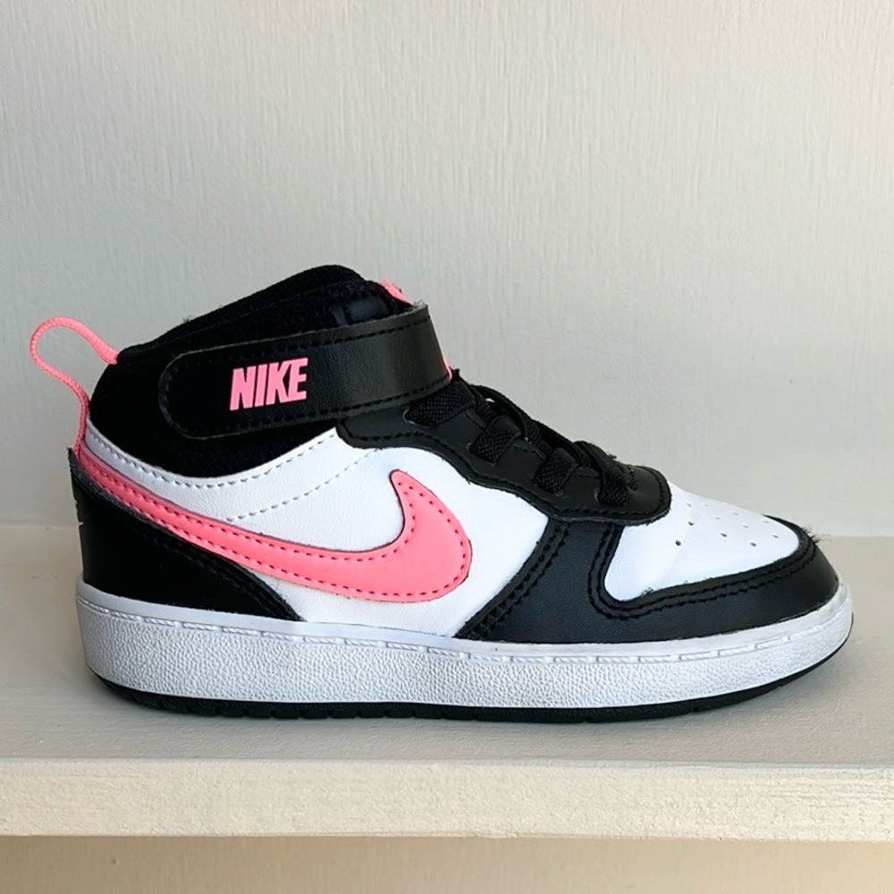 Nike Court Borough Mid 2 Toddler 9 Black and Pink Sneakers